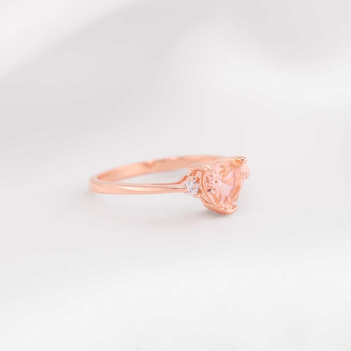 Small Pink Heart CZ Ring - Rose Gold over 925 Silver