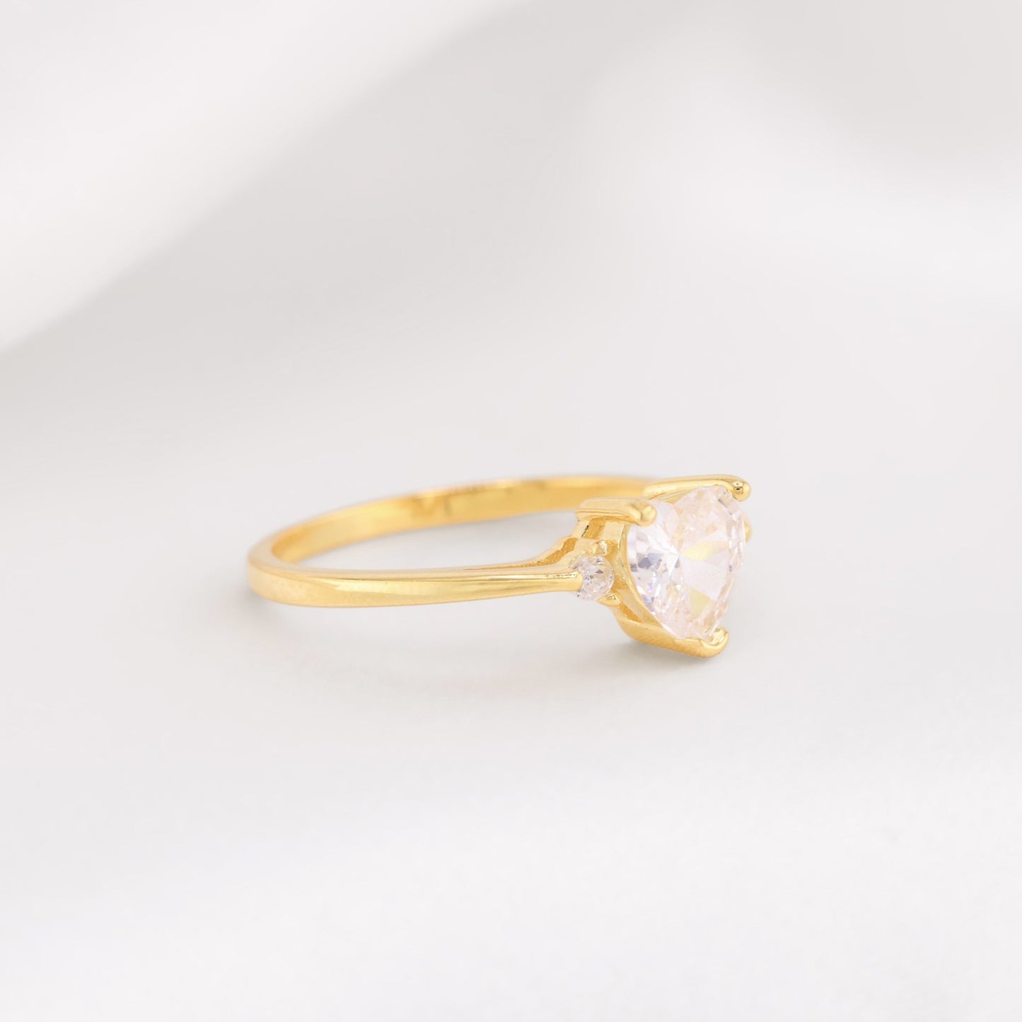 Small Heart CZ Ring - Gold over 925 Silver