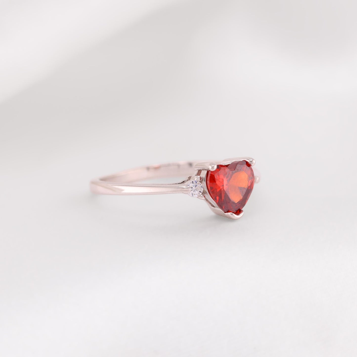 Small Red Heart CZ Ring - 925 Silver