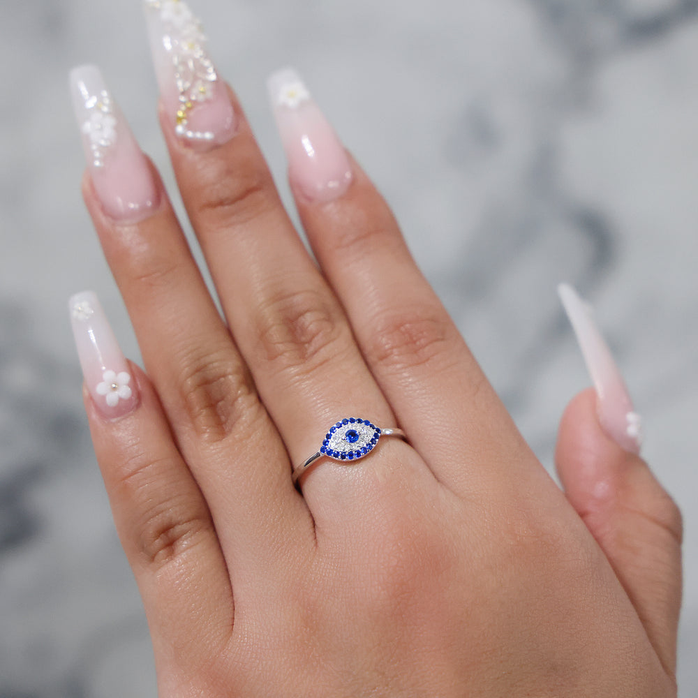 Small Evil Eye CZ Diamond Ring - 925 Silver