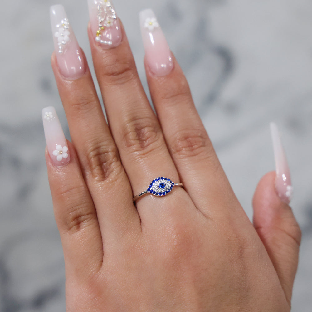 Small Evil Eye CZ Diamond Ring - 925 Silver