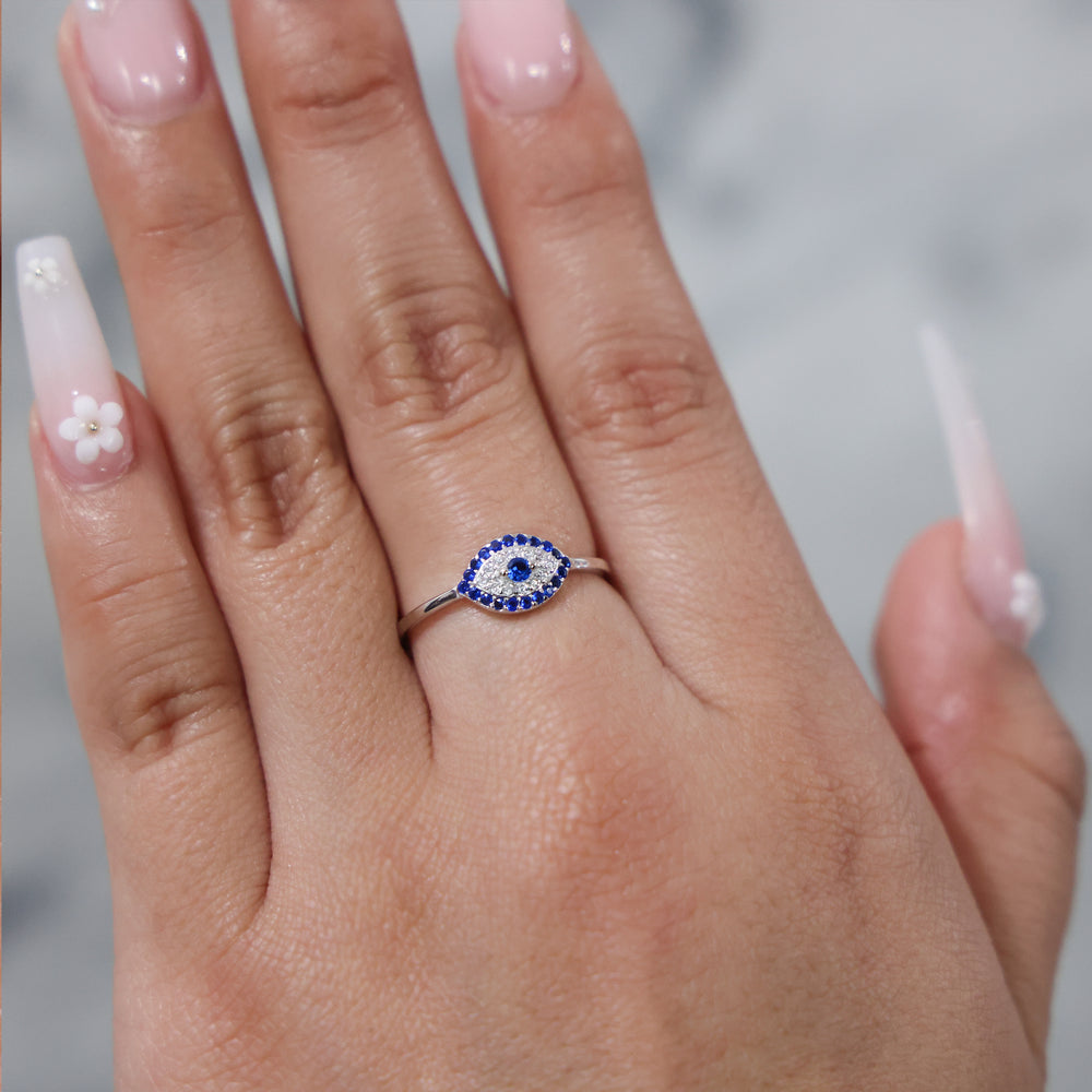 Small Evil Eye CZ Diamond Ring - 925 Silver