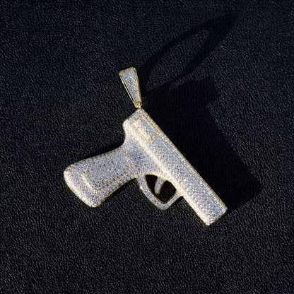 Large Iced out Handgun Pendant - Gold