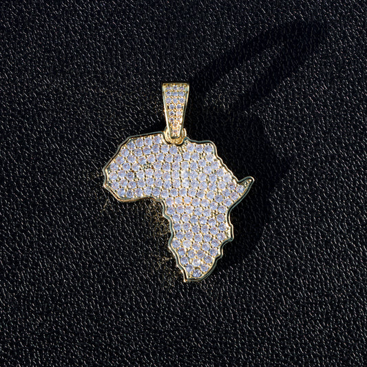 Iced Out Africa Pendant - Gold