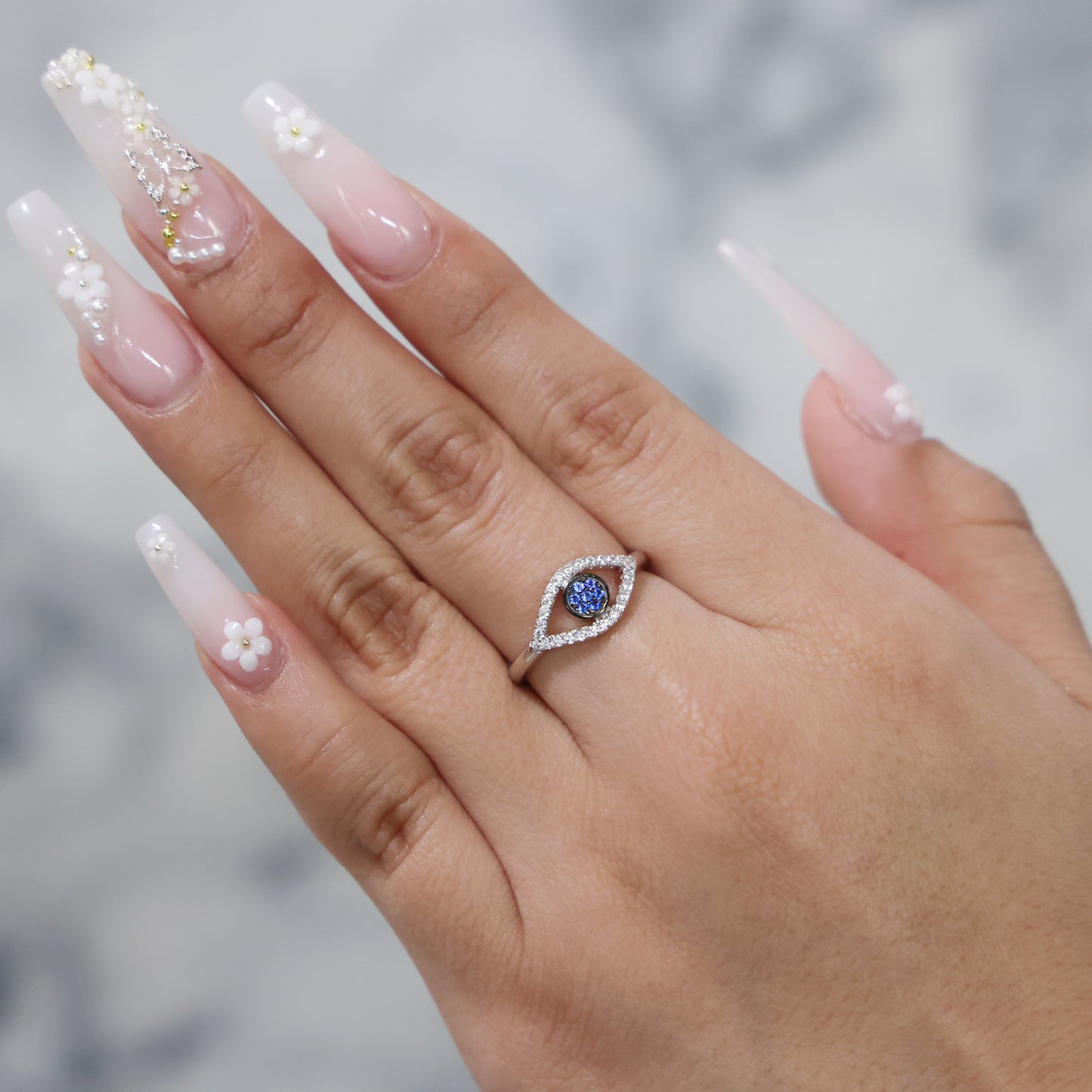 Women's Real 925 Silver - Evil Eye Diamond Ring