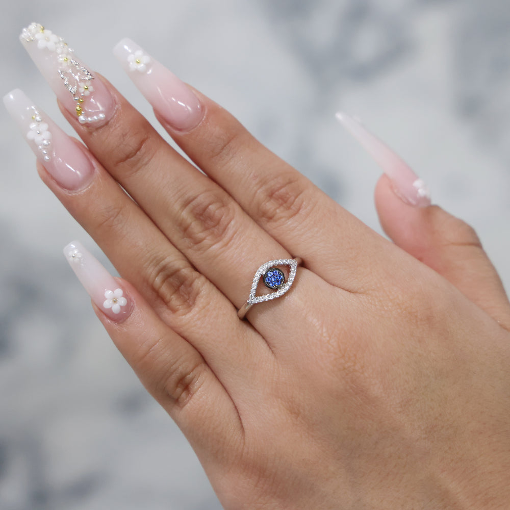 Evil Eye Diamond Ring - 925 Silver