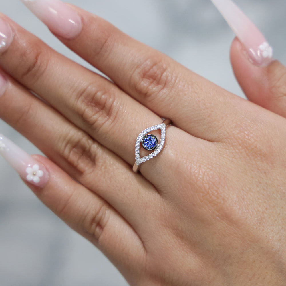 Evil Eye Diamond Ring - 925 Silver