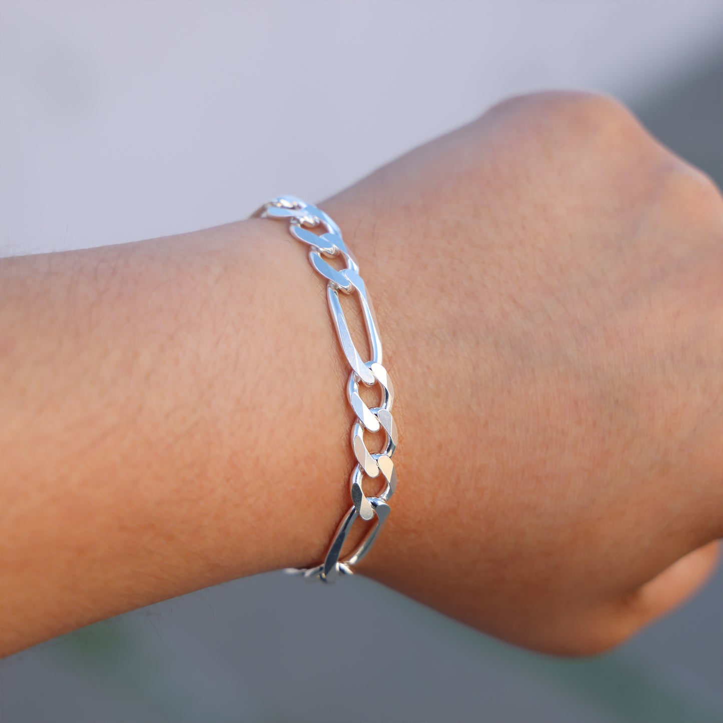 9mm Figaro Bracelet - 925 Silver