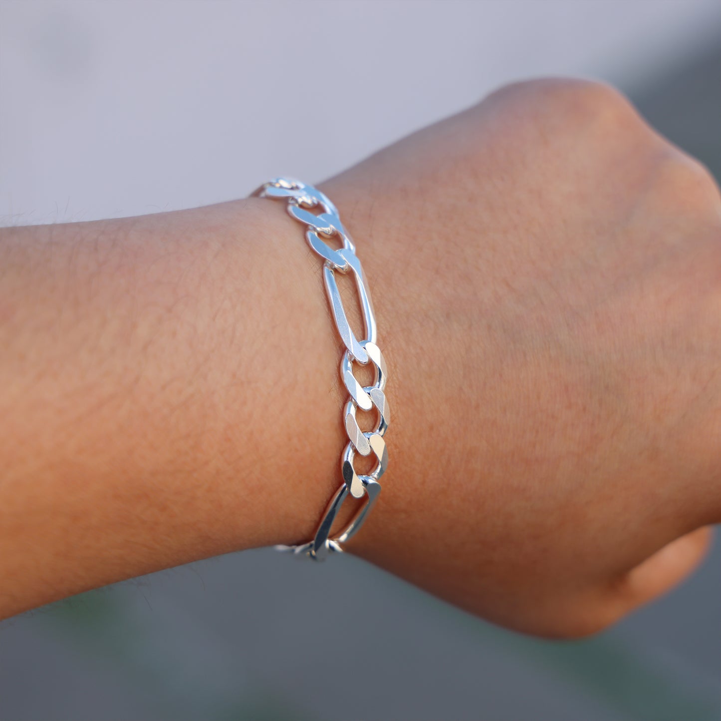 9mm Figaro Bracelet - 925 Silver