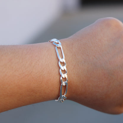 9mm Figaro Bracelet - 925 Silver