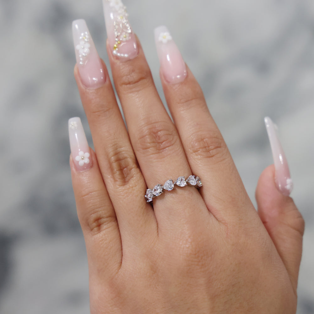Heart CZ Diamond Eternity Band Ring - 925 Silver