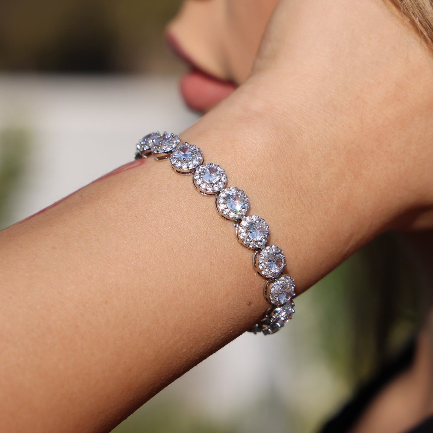 8mm Round Clustered Tennis Bracelet - 925 Silver