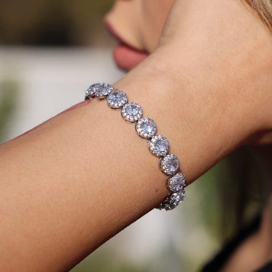 8mm Round Clustered Tennis Bracelet - 925 Silver