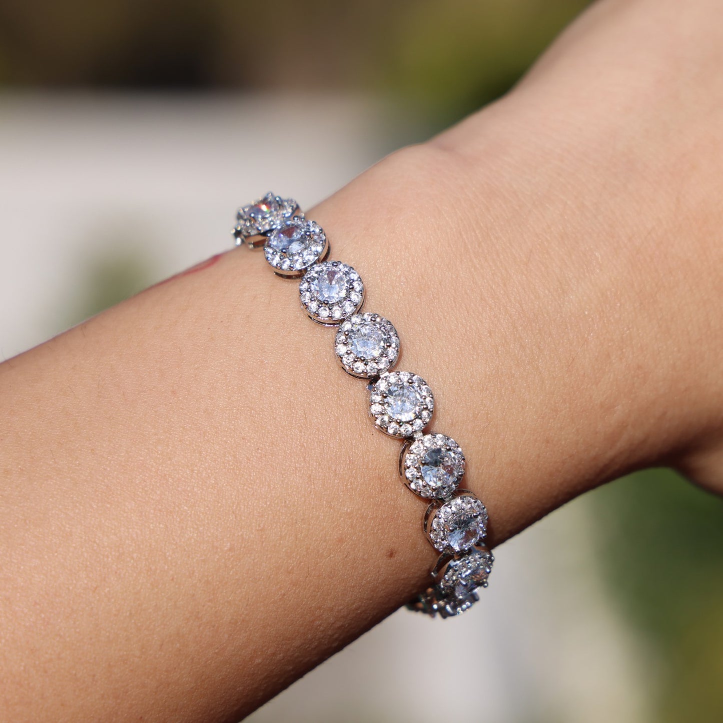 8mm Round Clustered Tennis Bracelet - 925 Silver