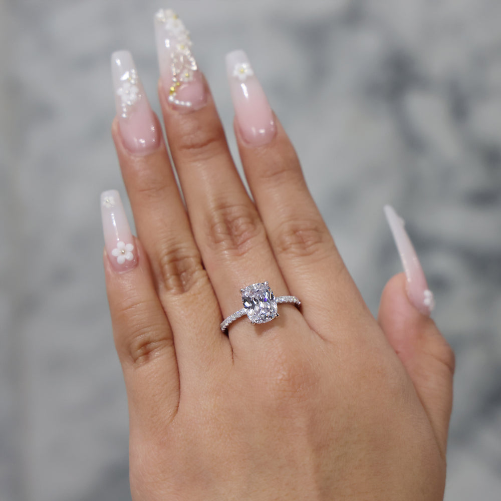 Elongated Cushion Cut CZ Diamond Ring - 925 silver