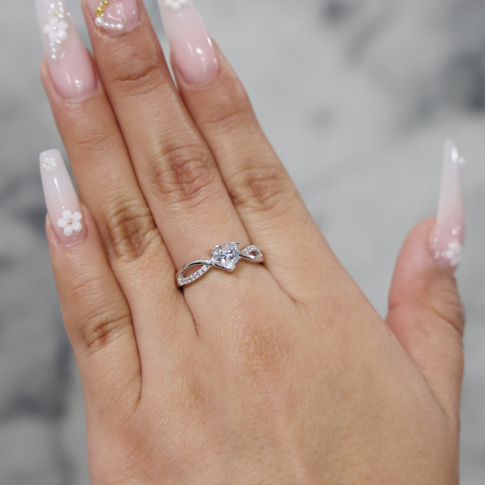 Half Iced Heart Cut Infinity Ring - 925 Silver