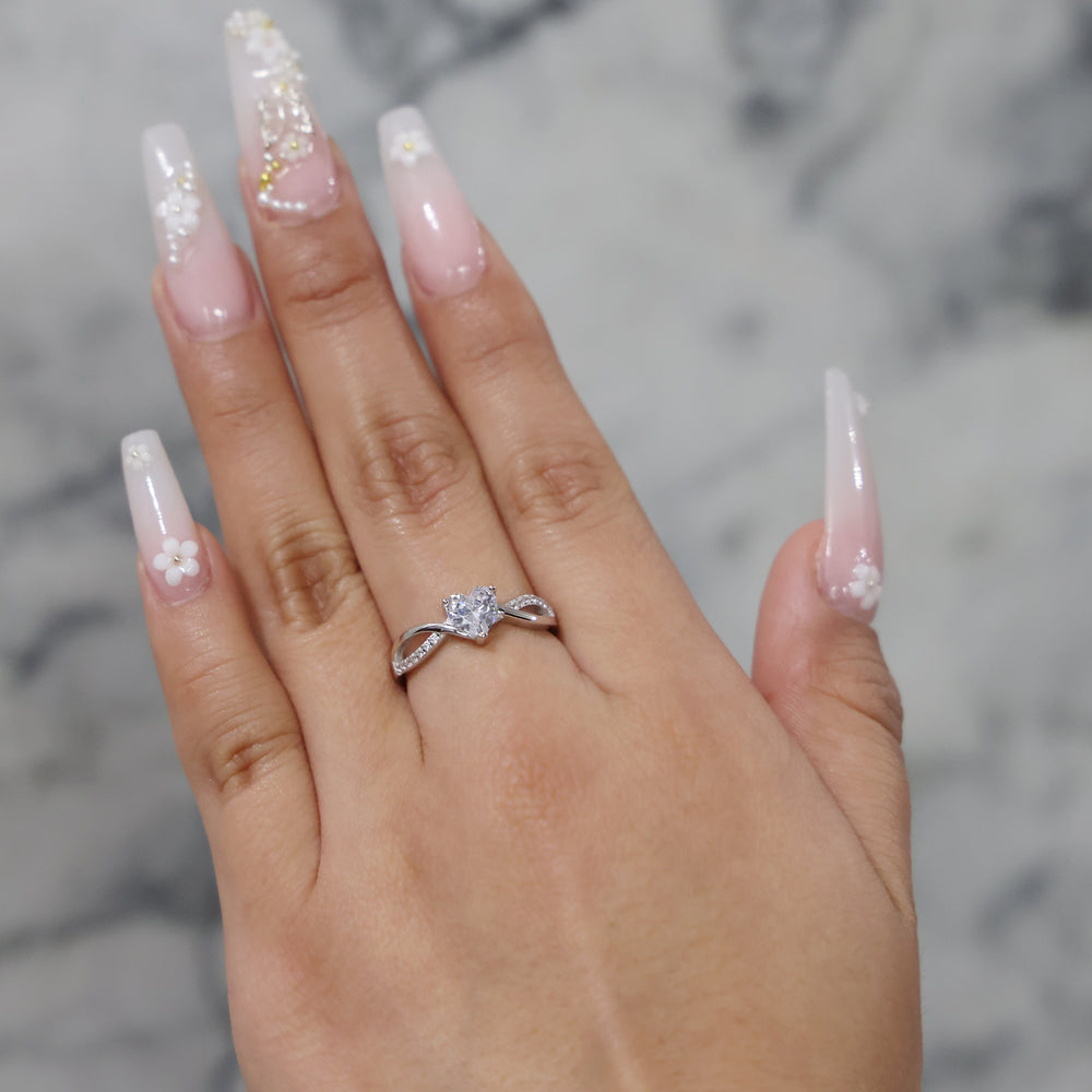 Half Iced Heart Cut Infinity Ring - 925 Silver
