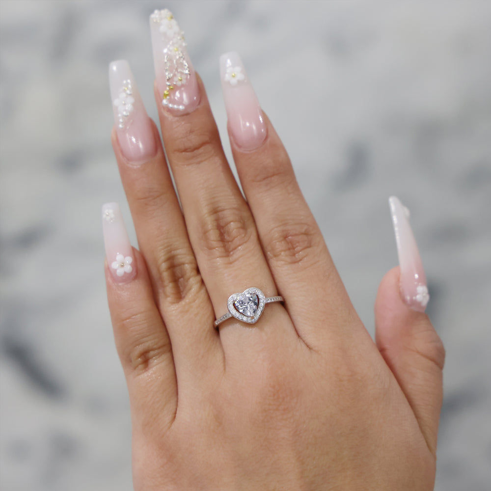Halo Heart Cut CZ Diamond Ring - 925 Silver