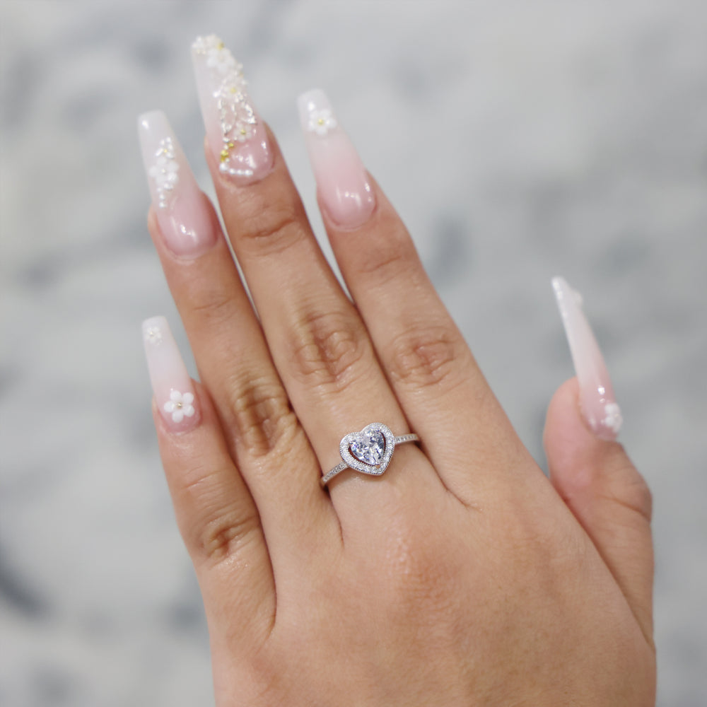Halo Heart Cut CZ Diamond Ring - 925 Silver