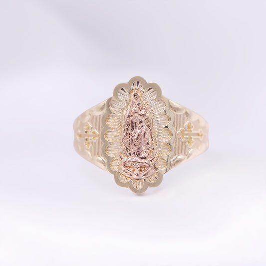 Virgin Mary Cross 2-Tone Ring - 10k Gold