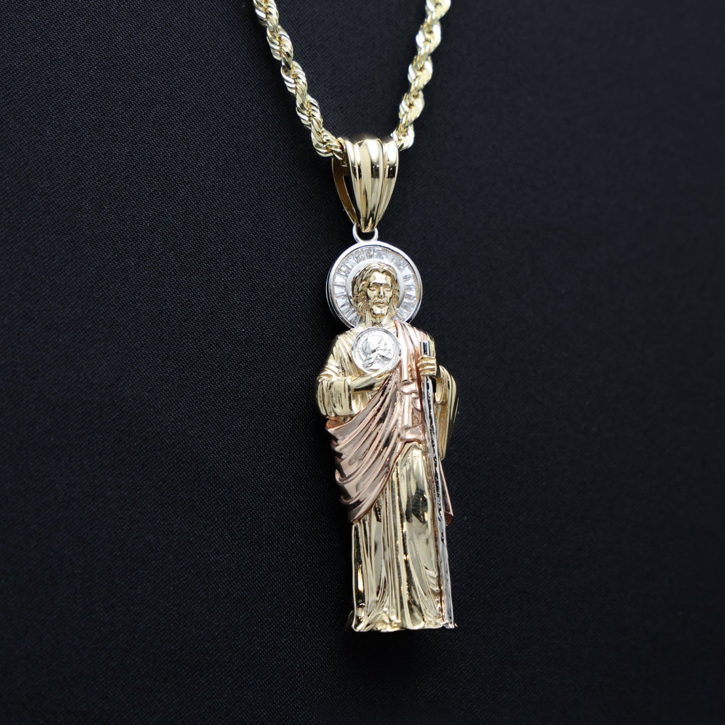 3D San Judas 3-Tone Pendant - 14k Gold