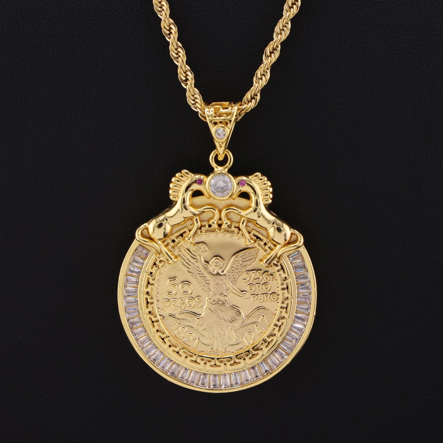 Horse Baguette Bezel Centenario Pendant - Gold