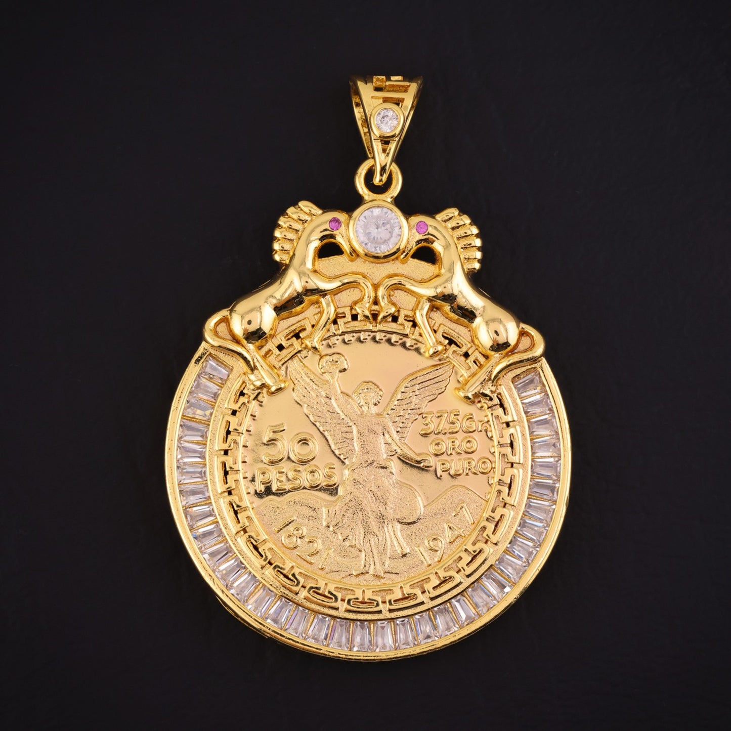 Horse Baguette Bezel Centenario Pendant - Gold