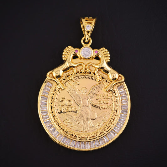 Horse Baguette Bezel Centenario Pendant - Gold