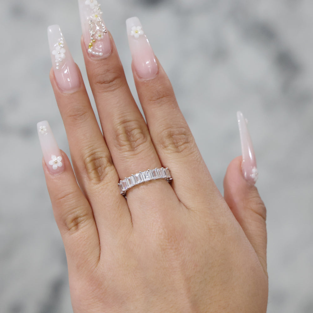 Emerald Cut Eternity CZ Diamond Ring - 925 Silver