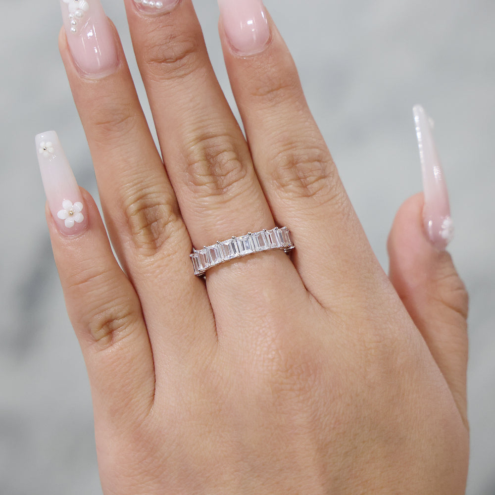 Emerald Cut Eternity CZ Diamond Ring - 925 Silver
