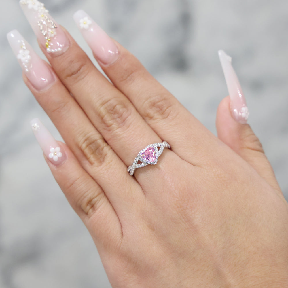 Pink Heart Infinity CZ Diamond Ring - 925 Silver
