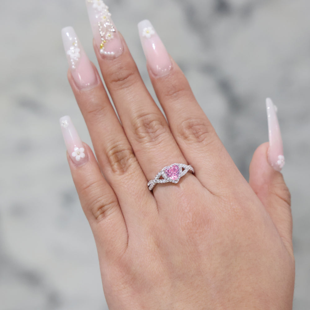 Pink Heart Infinity CZ Diamond Ring - 925 Silver