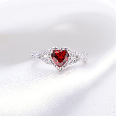 Red Heart Infinity CZ Diamond Ring - 925 Silver