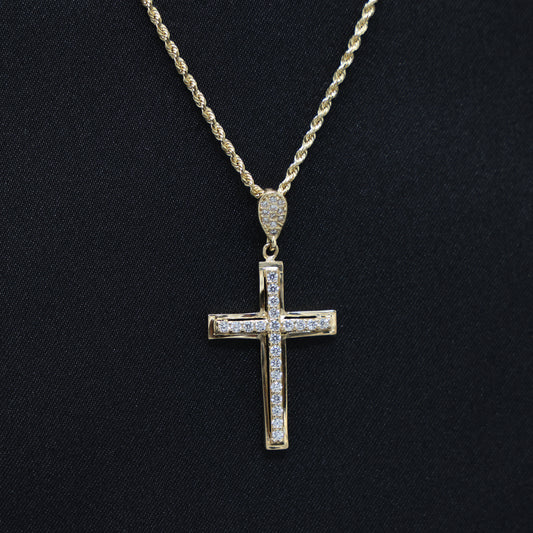 Iced Cross Pendant - 14k Gold