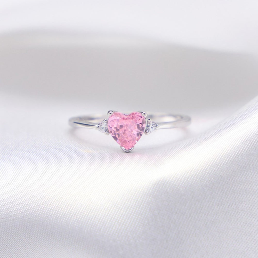 Pink Heart CZ Ring - 925 Silver
