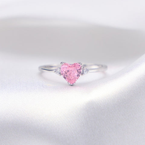 Pink Heart CZ Ring - 925 Silver