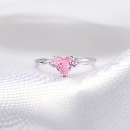 Pink Heart CZ Ring - 925 Silver