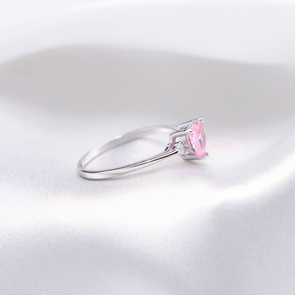 Pink Heart CZ Ring - 925 Silver