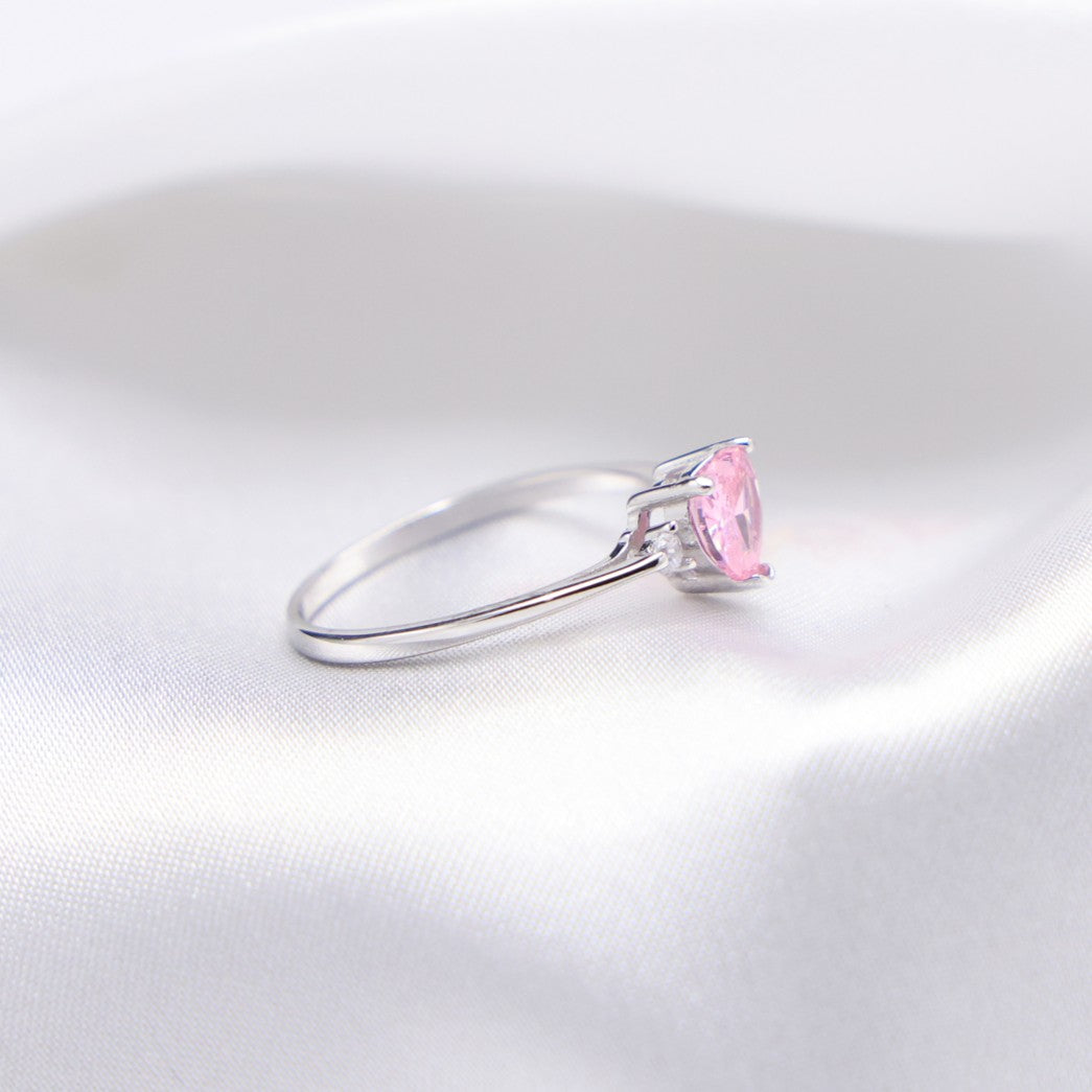 Pink Heart CZ Ring - 925 Silver