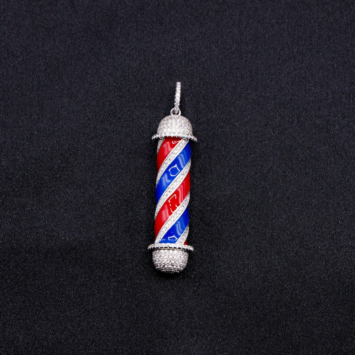 Iced Out Barber Pole Pendant - 925 Silver