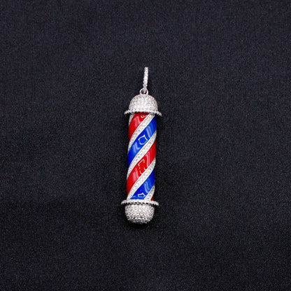 Iced Out Barber Pole Pendant - 925 Silver