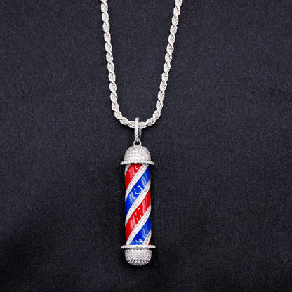 Iced Out Barber Pole Pendant - 925 Silver