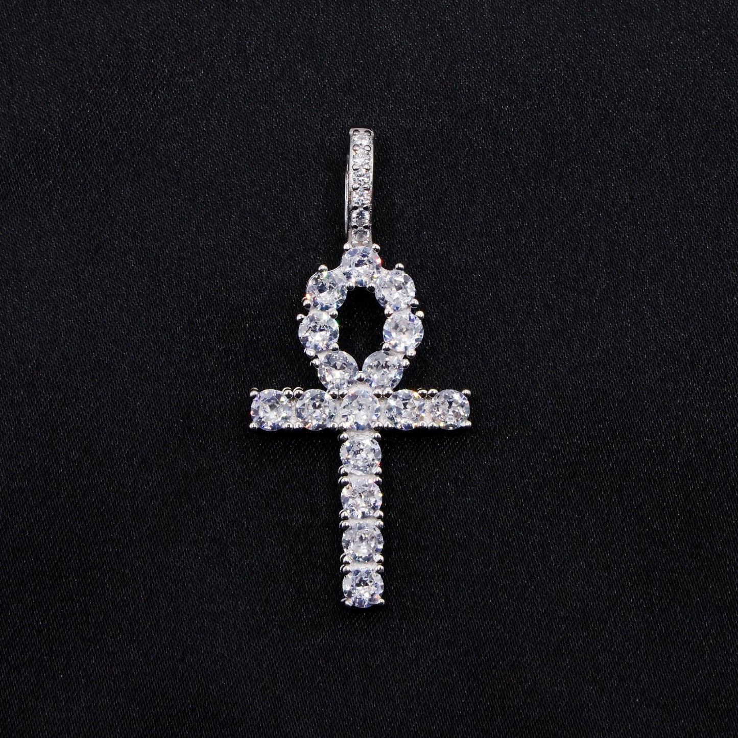 Diamond Ankh Cross Pendant - 925 Silver