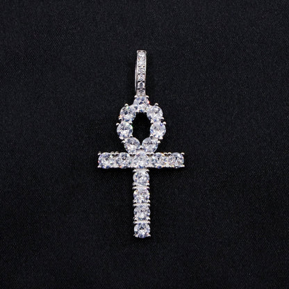 Diamond Ankh Cross Pendant - 925 Silver