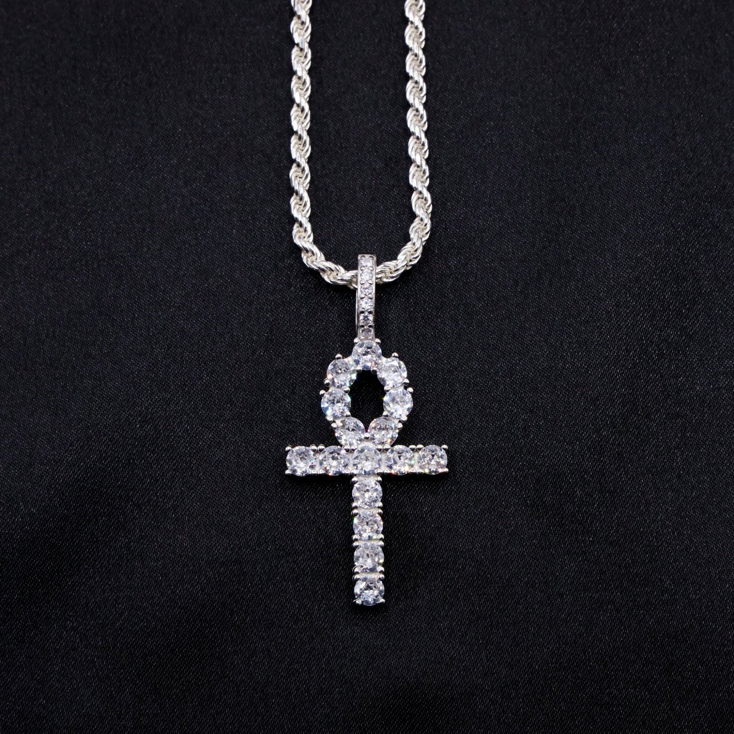 Diamond Ankh Cross Pendant - 925 Silver