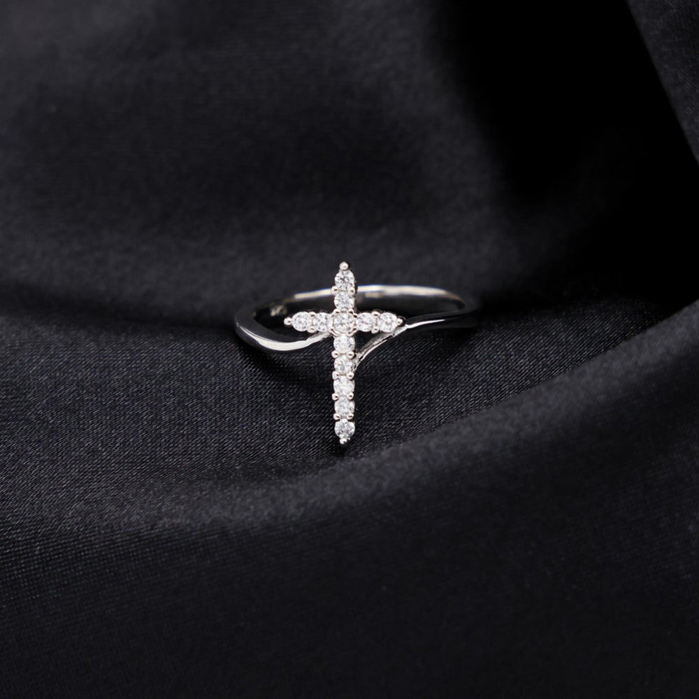 Iced Cross Ring - 925 Silver
