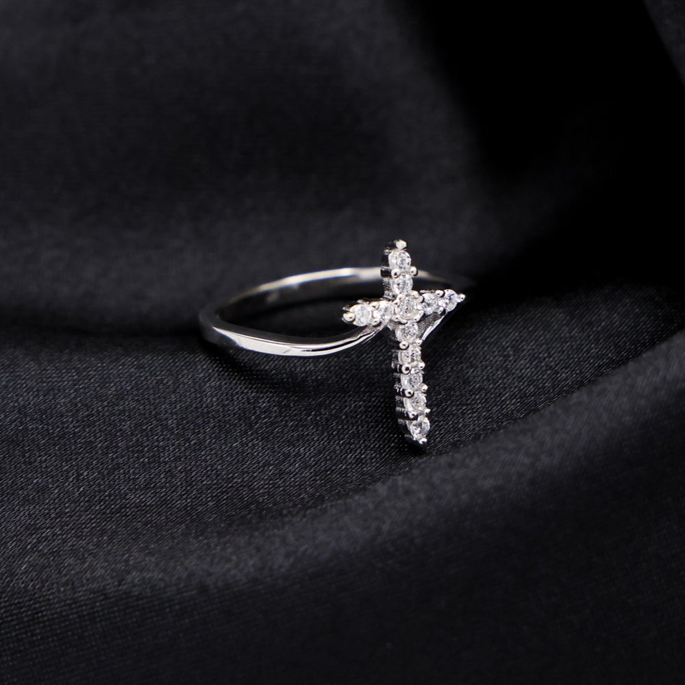 Iced Cross Ring - 925 Silver