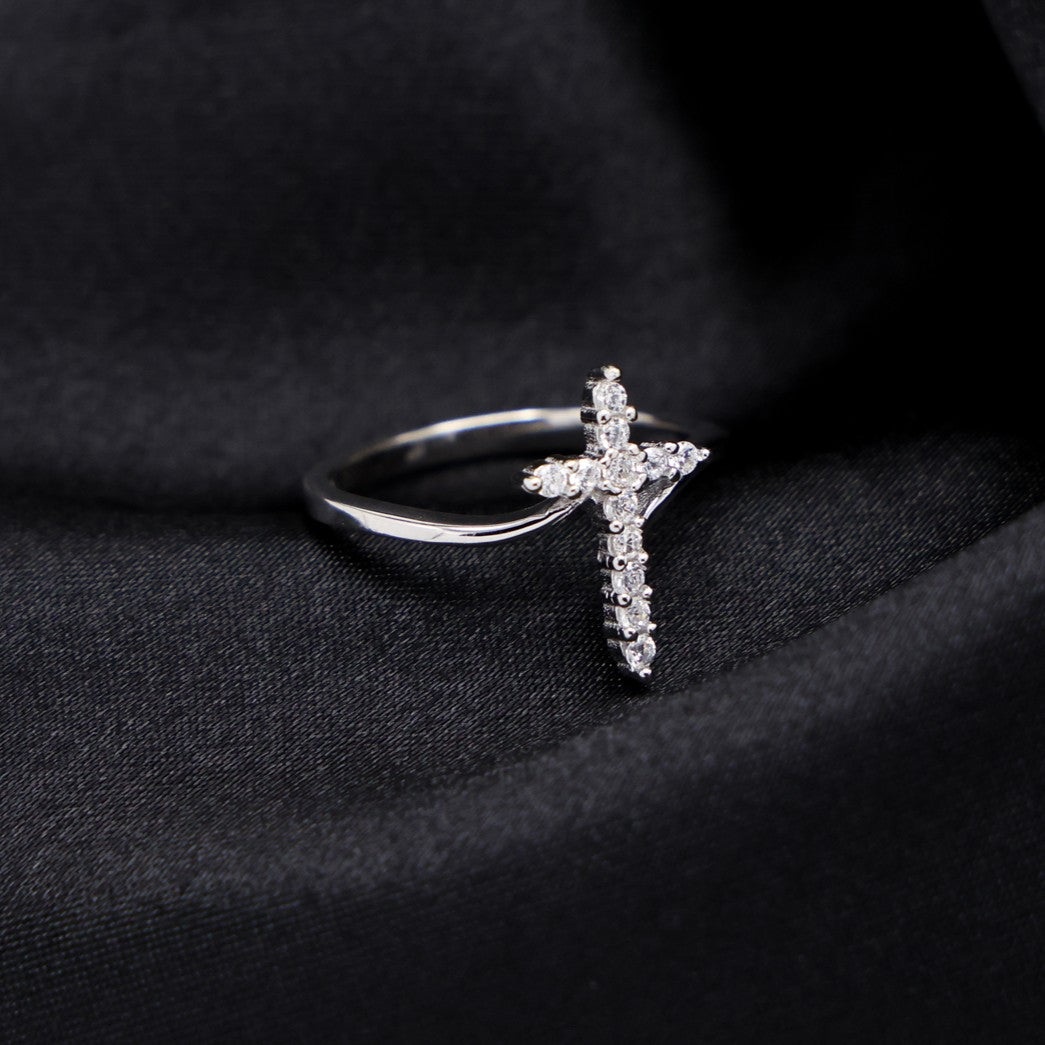 Iced Cross Ring - 925 Silver