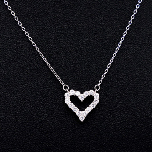 Small Iced Heart Necklace - 925 Silver