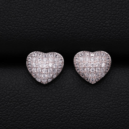 Iced Out Heart Earrings - 925 Silver